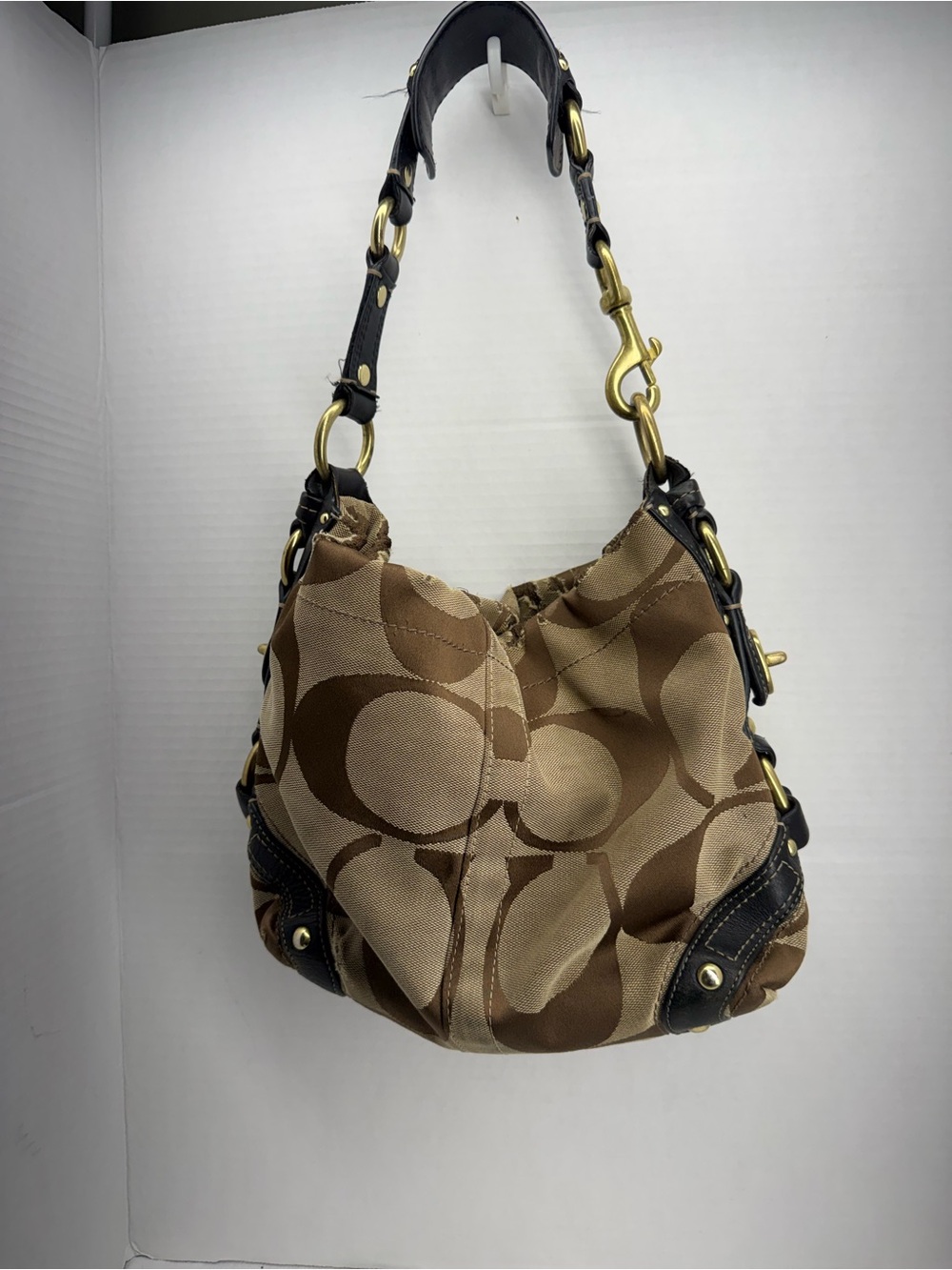 COACH Carly Signature Canvas Hobo Bag Brown Y2K Flawed Style 10619